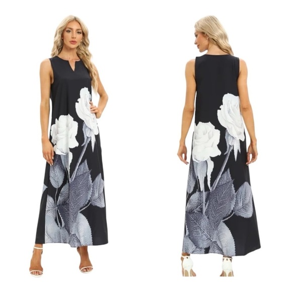 SHEIN Black w/ White roses sleeveless dress. Size XXL - Picture 1 of 7